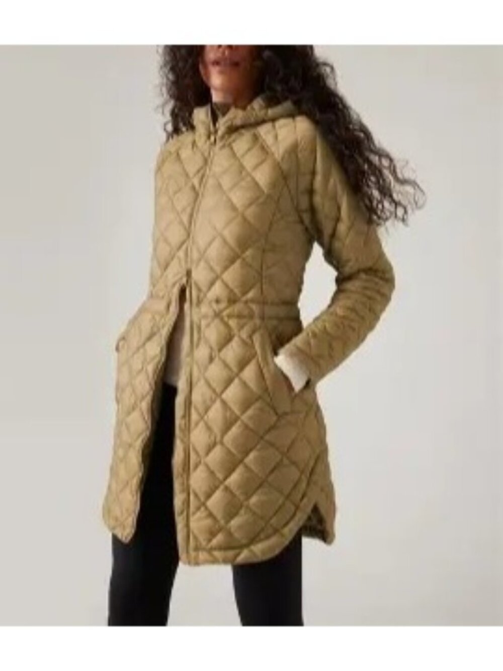 ATHLETA Whisper Featherless Puffer Parka Jacket in Tan Size Medium
